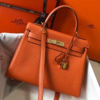 Hermes Kelly 25cm Retourne Bag in Orange Clemence Leather with GHW