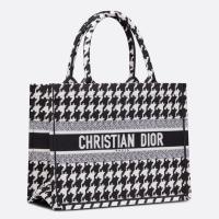 Dior Medium Book Tote Bag in Black and White Houndstooth Embroidery