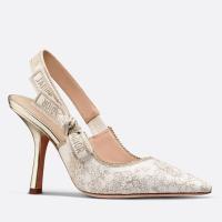 Dior JAdior Slingback Pumps 100mm In Gold Toile de Jouy Cotton