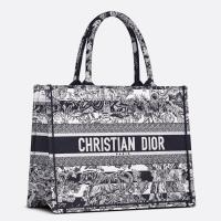 Dior Medium Book Tote Bag In Blue Toile de Jouy Stripes Embroidery