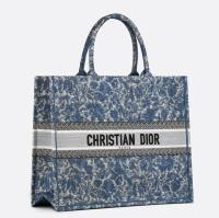 Dior Large Book Tote Bag In Blue Brocart Denim Effect Embroidery