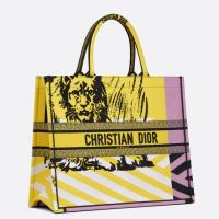 Dior Large Book Tote Bag In Yellow D Jungle Pop Embroidery