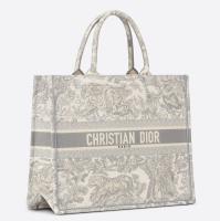 Dior Large Book Tote Bag In Grey Toile de Jouy Embroidery