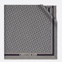 Dior D Oblique Shawl in Navy Blue Wool and Cotton