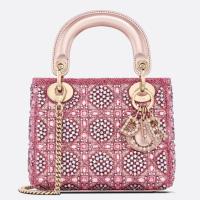 Dior Lady Dior Mini Chain Bag in Satin with Pink Resin Pearl Embroidery