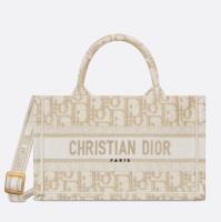 Dior Mini Book Tote with Strap in Gold Tone Dior Oblique Embroidery