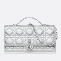 Dior Miss Dior Mini Bag In Iridescent Metallic Silver Lambskin