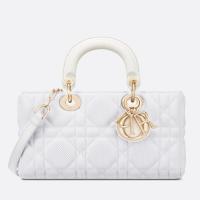 Dior Lady D Joy Medium Bag In White Macrocannage Technical Fabric
