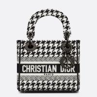 Dior Lady D Lite Mini Bag In Black and White Houndstooth Embroidery