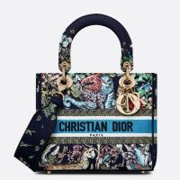 Dior Lady D Lite Medium Bag In Blue D Constellation Embroidery
