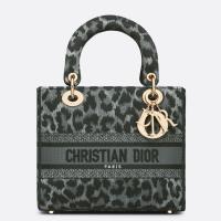 Dior Lady D Lite Bag Medium In Grey Mizza Embroidery