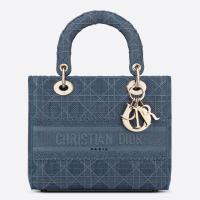 Dior Lady D Lite Medium Bag In Blue Cannage Embroidered Canvas