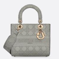 Dior Lady D Lite Medium Bag In Grey Cannage Embroidered Canvas