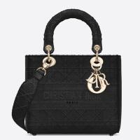 Dior Lady D Lite Medium Bag In Black Cannage Embroidered Canvas