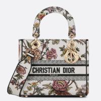 Dior Lady D Lite Medium Bag In White Jardin Botanique Embroidery