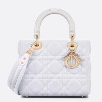 Dior Lady D Lite Medium Bag In White Macrocannage Technical Fabric