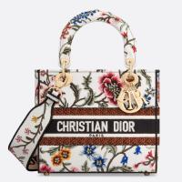Dior Lady D Lite Medium Bag In White Dior Petites Fleurs Embroidery