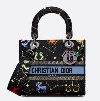Dior Lady D Lite Medium Bag In Black Pixel Zodiac Embroidery