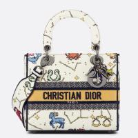 Dior Lady D Lite Medium Bag In White Pixel Zodiac Embroidery