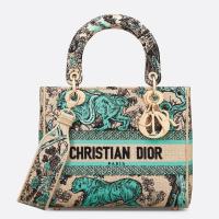 Dior Dioriviera Lady D Lite Medium Bag in Raffia with Green Toile de Jouy Sauvage Embroidery