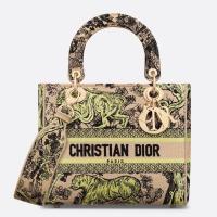 Dior Dioriviera Lady D Lite Medium Bag in Raffia with Lime Toile de Jouy Sauvage Embroidery