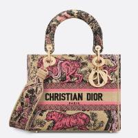 Dior Dioriviera Lady D Lite Medium Bag in Raffia with Pink Toile de Jouy Sauvage Embroidery