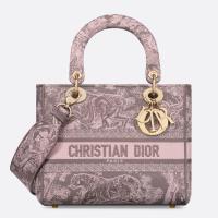 Dior Lady D Lite Medium Bag in Grey and Pink Toile de Jouy Reverse Embroidery
