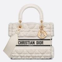 Dior Lady D Lite Medium Bag In White Cannage Shearling