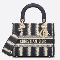 Dior Lady D Lite Medium Bag In Blue D Stripes Embroidery