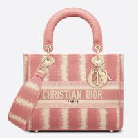 Dior Lady D Lite Medium Bag In Pink D Stripes Embroidery