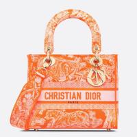 Dior Lady D Lite Medium Bag In Fluorescent Orange Toile de Jouy Reverse Embroidery