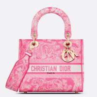 Dior Lady D Lite Medium Bag In Fluorescent Pink Toile de Jouy Reverse Embroidery