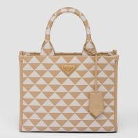 Prada Symbole Small Bag In BeigeWhite Jacquard Fabric