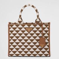 Prada Symbole Small Bag In BrownWhite Jacquard Fabric