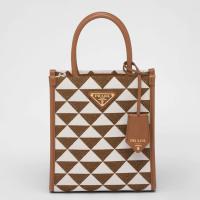 Prada Symbole Mini Bag In BrownWhite Jacquard Fabric