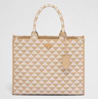 Prada Symbole Large Bag In BeigeWhite Jacquard Fabric