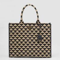 Prada Symbole Large Bag In BlackBeige Jacquard Fabric