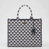Prada Symbole Large Bag In BlueWhite Jacquard Fabric