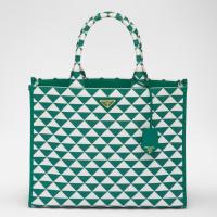 Prada Symbole Large Bag In GreenWhite Jacquard Fabric