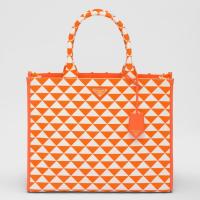 Prada Symbole Large Bag In OrangeWhite Jacquard Fabric