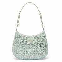 Prada Cleo Shoulder Bag in Aqua Satin with Crystals