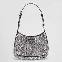 Prada Cleo Shoulder Bag in Black Satin with Crystals