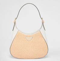 Prada Shoulder Bag in Woven Straw and White Leather