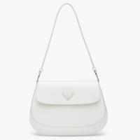 Prada Cleo Shoulder Bag with Flap in White Brushed Leather