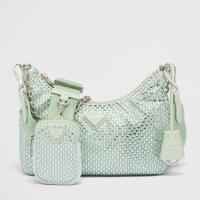 Prada Re Edition 2005 Shoulder Bag in Aqua Satin with Crystals