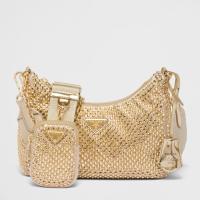 Prada Re Edition 2005 Shoulder Bag in Gold Satin with Crystals