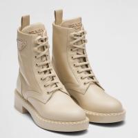 Prada Ankle Boots in Beige Brushed Leather and Re Nylon