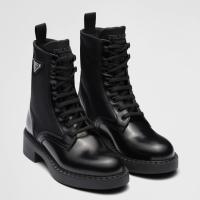 Prada Ankle Boots in Black Brushed Leather and Re Nylon