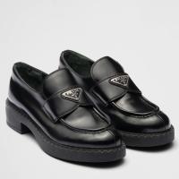 Prada Womens Loafers In Black Brushed Leather