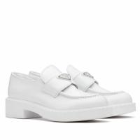 Prada Womens Loafers In White Brushed Leather